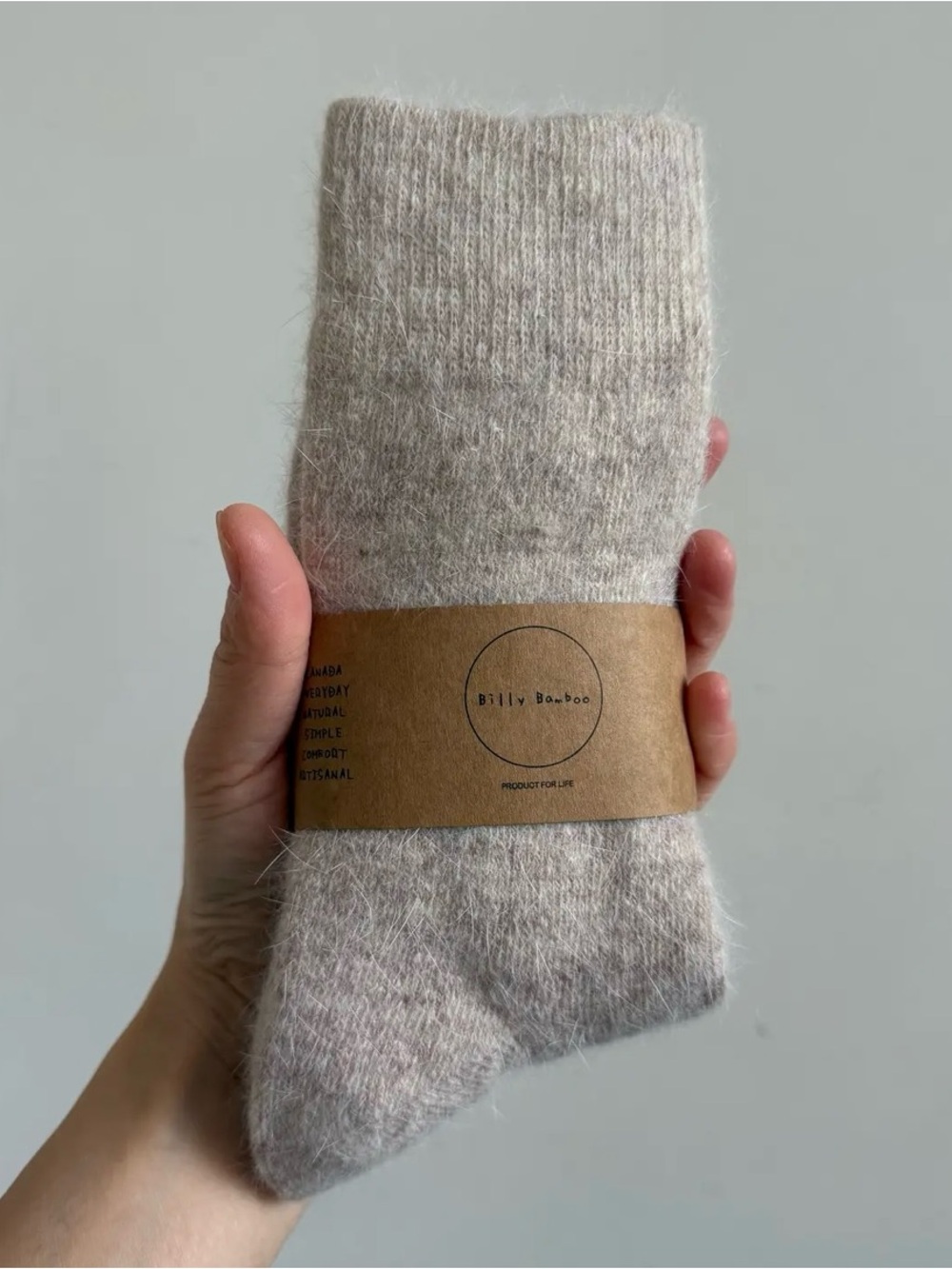Fluffy angora socks. Cozy super soft sock by billy bamboo in oatmeal grey 7.5-10